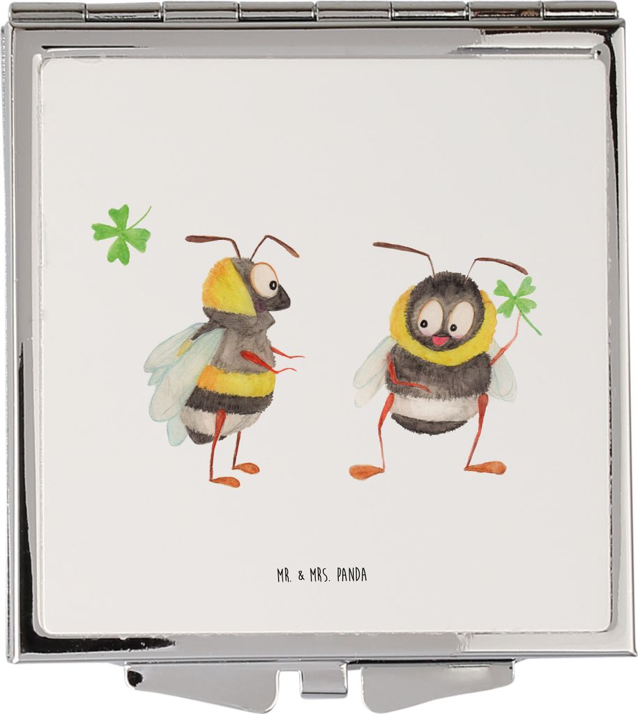 Mr. & Mrs. Panda Spiegel Für Unterwegs Hummeln Kleeblatt - Weiß - Geschenk, Biene Deko, Lustige Sprüche, glücklich sein, Frauen, Werden, Kosmet...