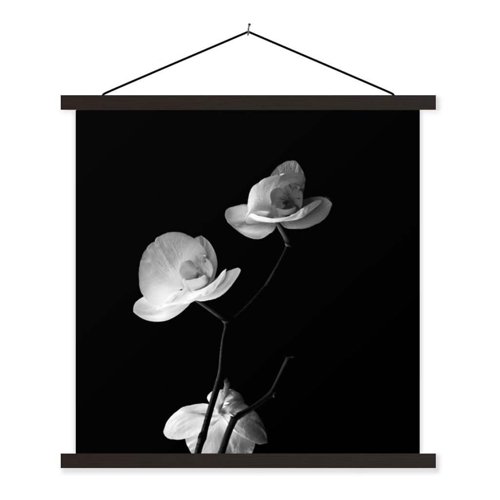 MuchoWow Textilposter Orchidee - Blumen - Schwarz - Weiß - Stilleben 90x90 cm mit schwarzem Rahmen - Magnetisches