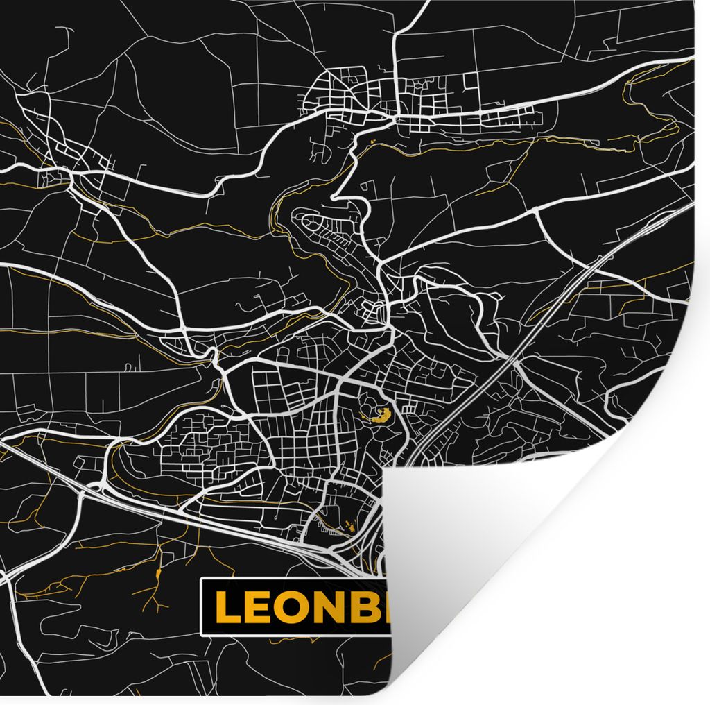 MuchoWow Wandtattoo Wandsticker Wandaufkleber Gold - Deutschland - Karte - Stadtplan - Leonberg 50x50 cm Selbstklebend und Repositionierbar - Sel...