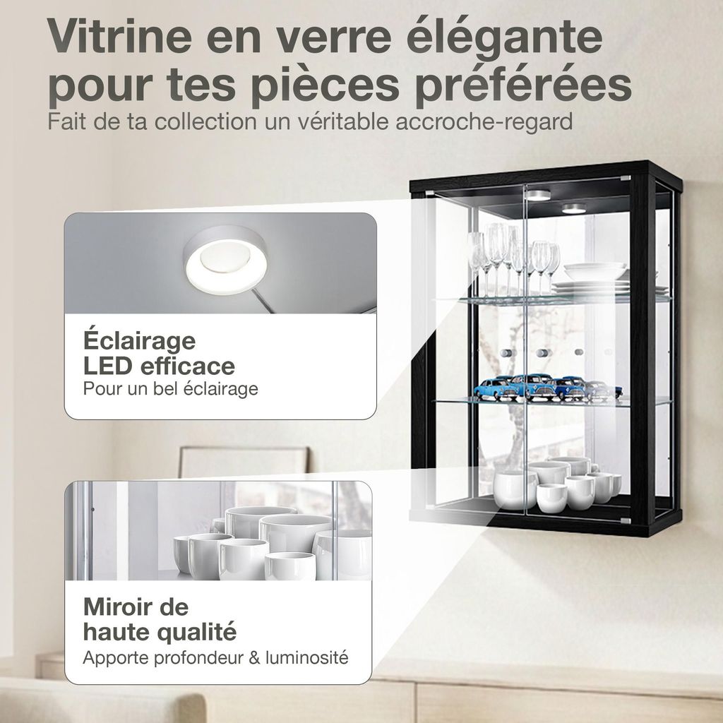 Vitrine Murale VDD – 75x55x14 Cm – Portes Coulissantes – 4 étagères En Verre – Collection