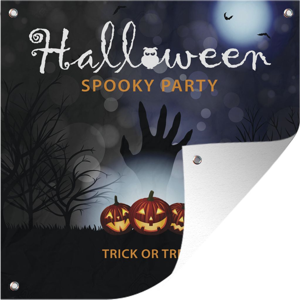 MuchoWow 100x100 cm Outdoor-Poster Gartendeko Sichtschutz Garten Poster für den Garten Ein Poster von Halloween, das in einer Illustration zu se...