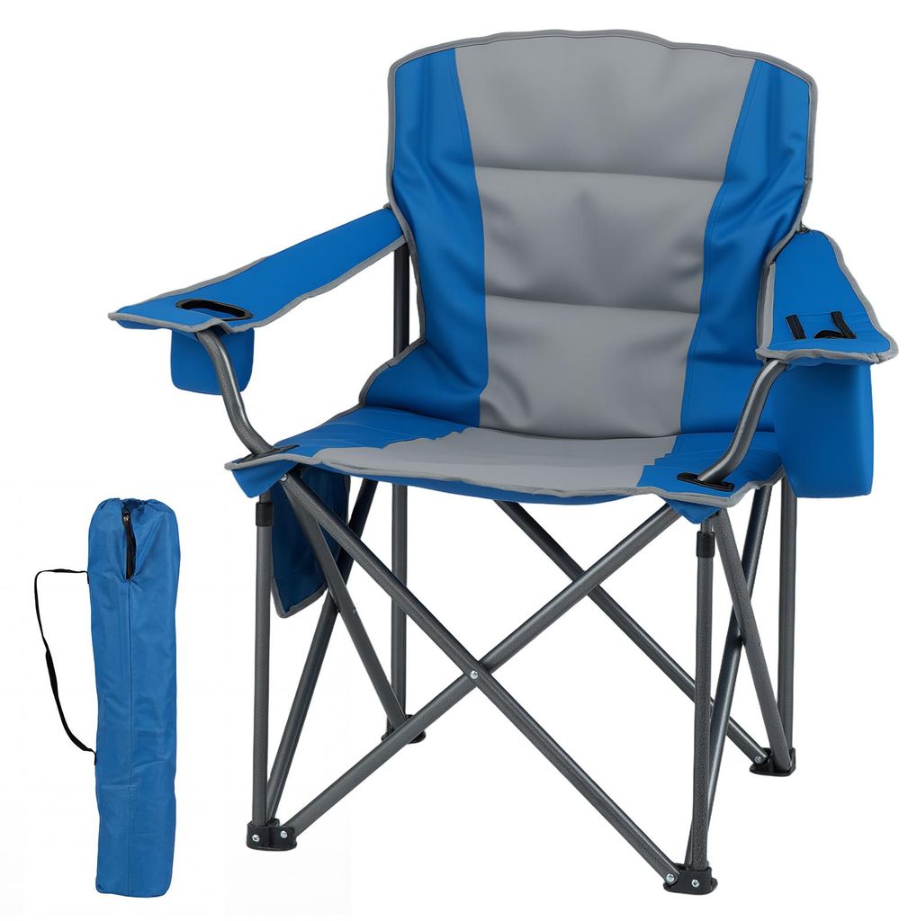 COSTWAY Campingstuhl faltbar XXL 180kg belastbar, Klappstuhl gepolstert, Übergroßer Angelstuhl Faltstuhl mit Kühltasche, Seitentasche & Getränk...