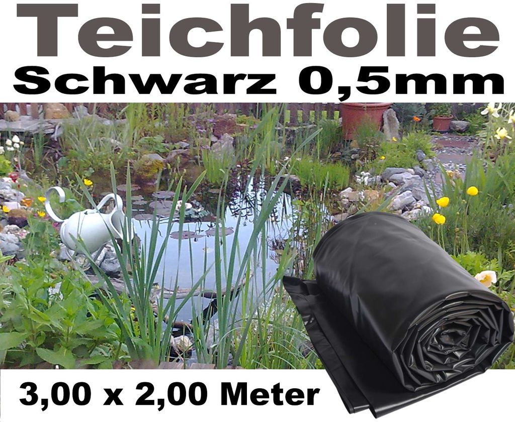Teichfolie Gartenteichfolie 2 x 3 mtr in der Stärke 0,5 mm PVC Folie schwarz 