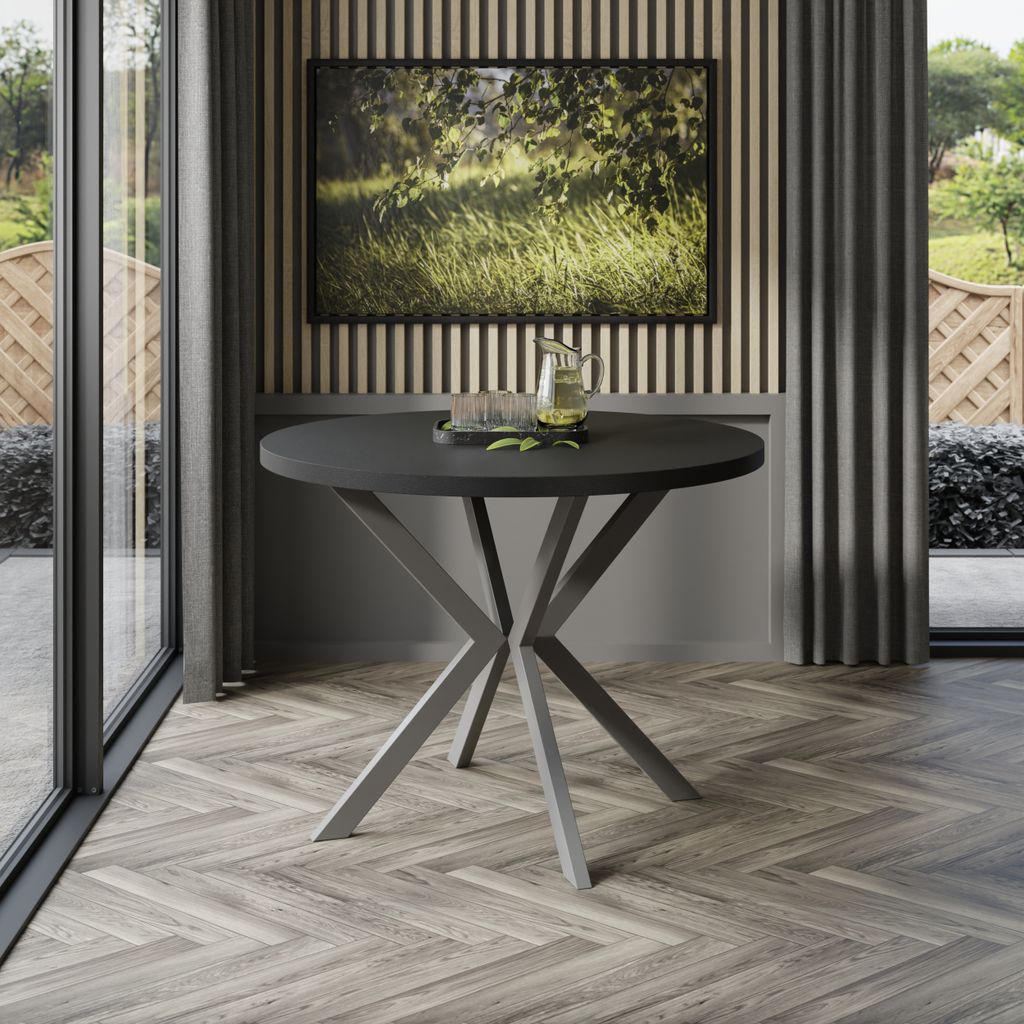 Runder Klapptisch EVERTON 100 cm Beine Graphite Schwarze Molette