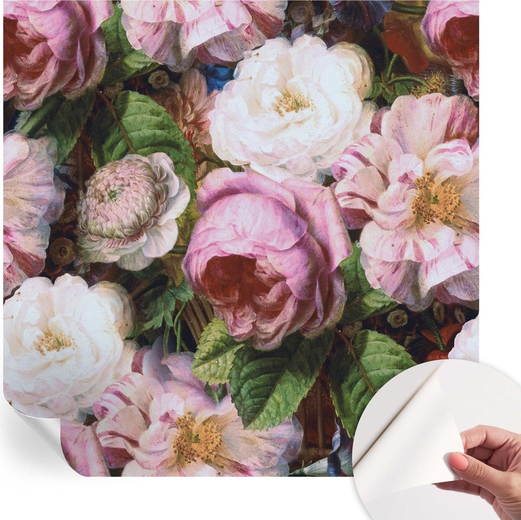 Selbstklebende Wandtapete - Dekorative Tapete für Wohnzimmer - Klebefolie für Wandbilder - Tapetenfolie für Wanddekoration - 250x250 cm - Floral...