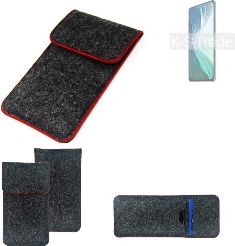 K-S-Trade Handy Schutz Hülle kompatibel mit Xiaomi Mi 11i Schutzhülle Handyhülle Filztasche Pouch Tasche Case Sleeve Filzhülle dunkelgrau roter