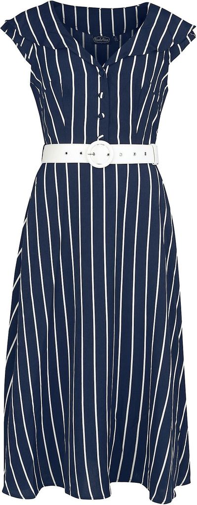 Voodoo Vixen Mittellanges Kleid Damen Stripe Wide Collar Produktbild 