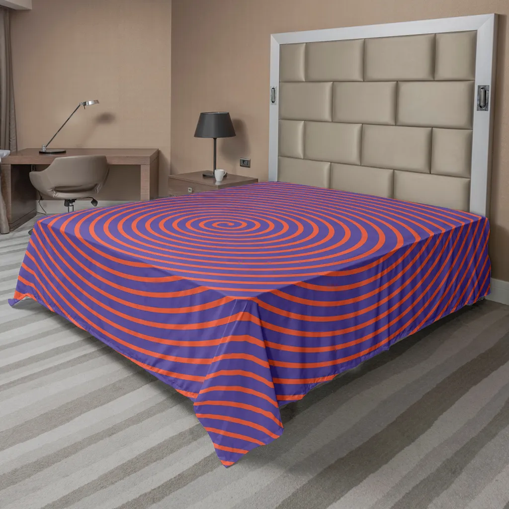 ABAKUHAUS Lenzuolo psichedelico, motivi ipnotici e sinuosi che compongono un'immagine illusoria, lenzuolo morbido e confortevole per un letto decorativo, 1 pezzo, 266 cm x 260 cm, viola arancione