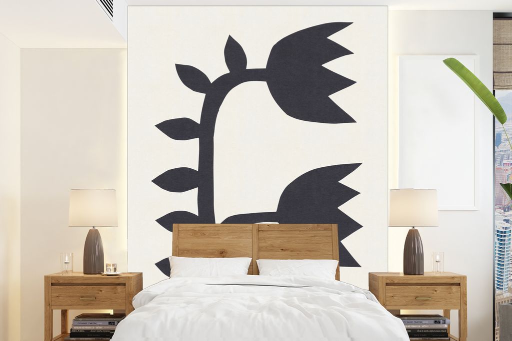 MuchoWow Fototapete für Wohnzimmer oder Schlafzimmer Wandtapete Vinyl Motivtapete Tulpen - Schwarz - Weiß - Blumen - 160x220 cm - Bildschirmhin...