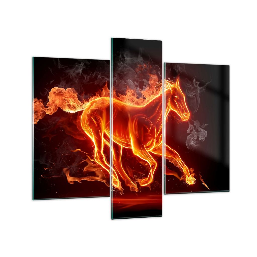 Bilder auf glas - Pferd Illustration Flammen - 95x80cm - Glasbilder - Wandbilder - Kunstdruck - zum Aufhängen bereit - Wanddekoration aus Glas - G...