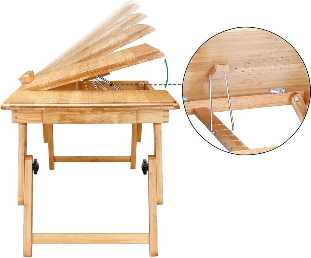 CASARIA® Laptoptisch Bambus Höhenverstellbar mit Schublade Produktbild 5