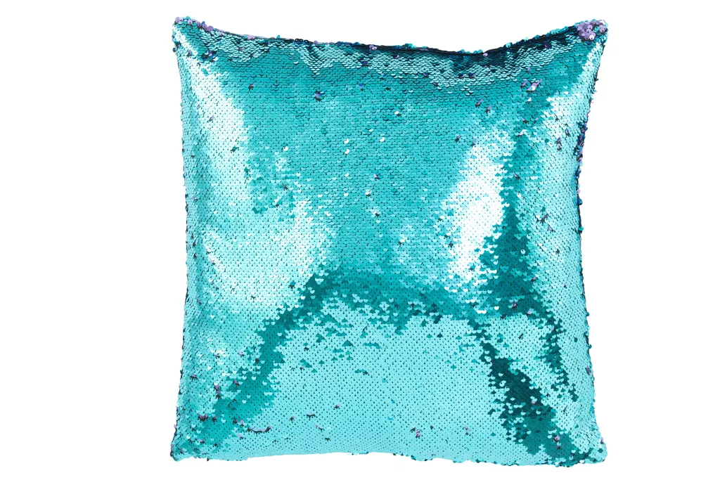 J-Line Coussin Réversible à Paillettes Bleu et Lilas - Déco Salon 40x40