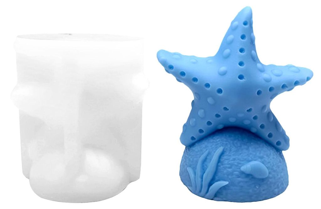 Silikon-Kerzenform, 3D-Silikonformen für Kerzen, Gießkerzenform, Tortendekoration, DIY-Bastelarbeiten, Duftkerzen, Seife, Wohndekoration (Seestern)