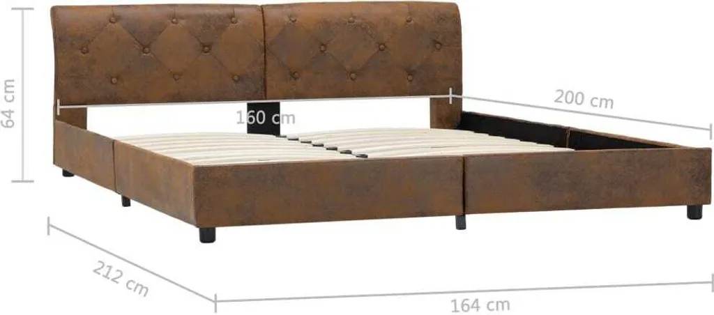 Cadre de lit marron aspect daim 160 x 200 cm - Lit Double Moderne - 9