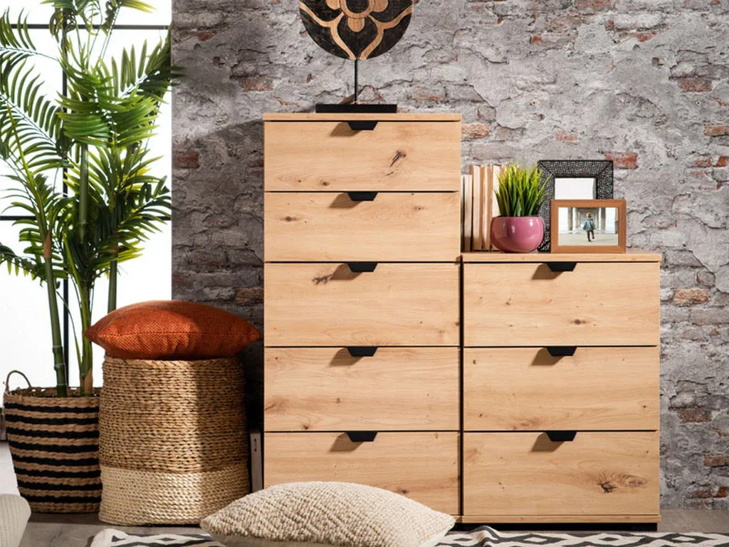 Commode Mainarda 5 Tiroirs Chêne Nœuds Marron 45x40x95h cm Chic - 6