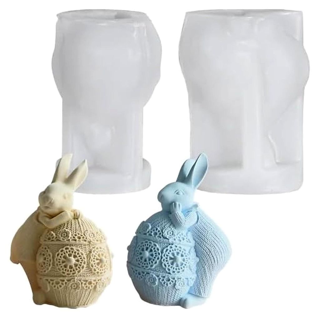Silikonform für Ostern, Hasen zum Gießen von Gipsfiguren, geeignet für Frühling und Osterdekoration, wiederverwendbare Silikonform für Bastelp...