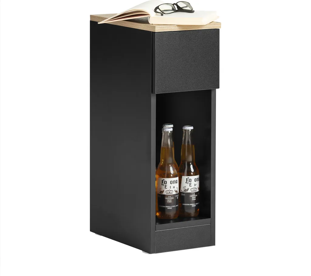 SoBuy FBT111-SCH Table de nuit étroite avec tiroir et étagère Noir