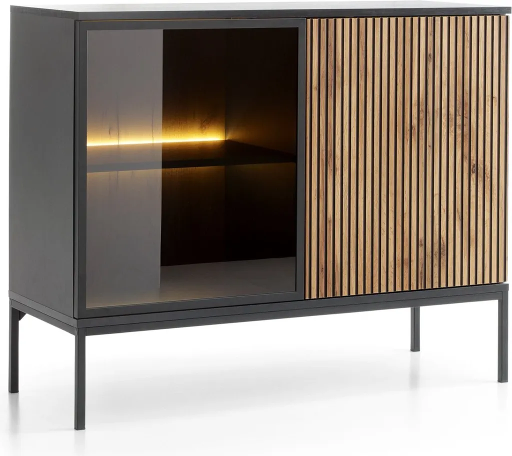 Buffet Noir avec Éclairage LED Tosena 104 cm Finition Bois Haute Qualité