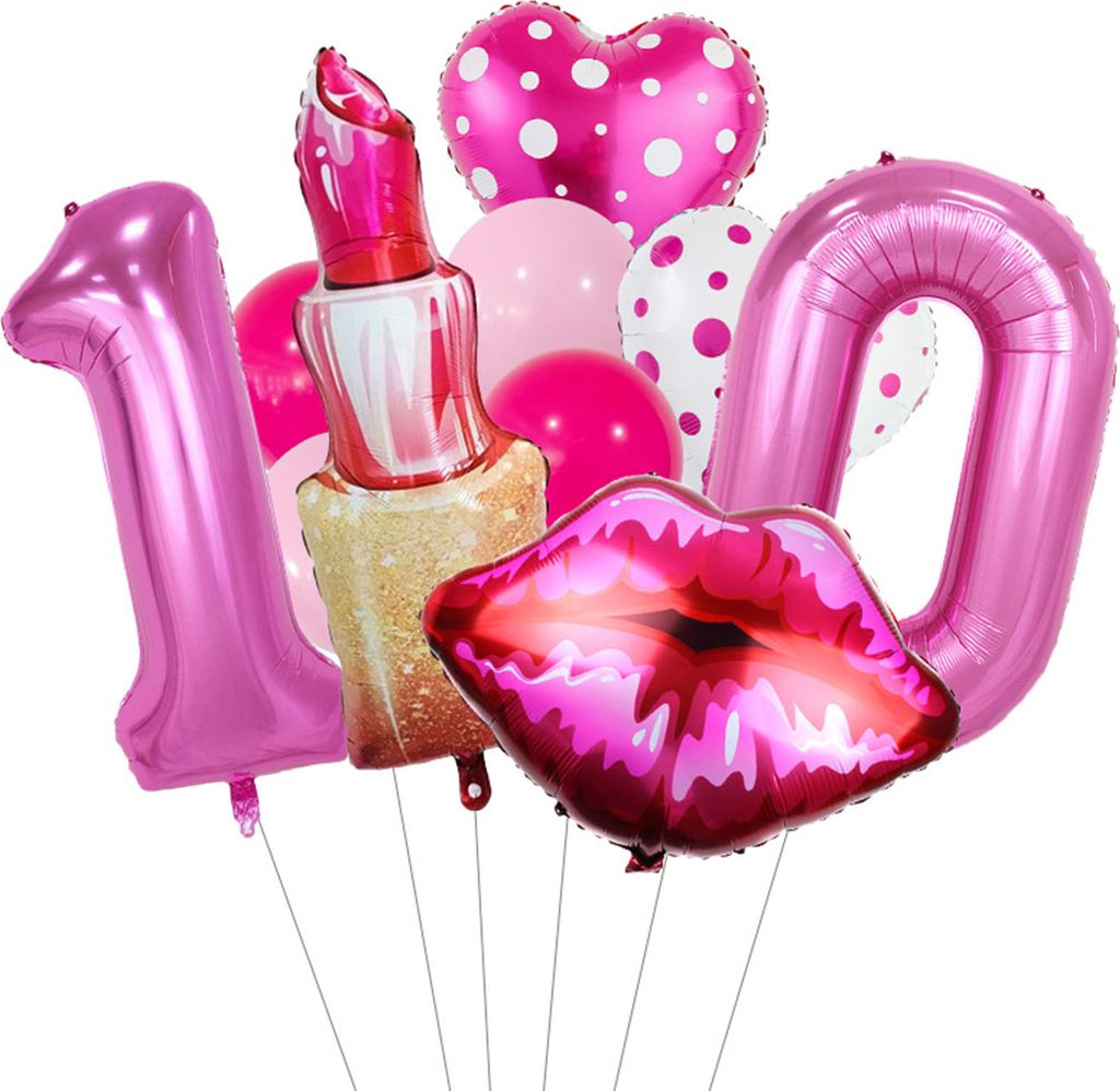 1 Set Luftballons mit Zahlen, Lippenstift, Lippen, Herzform, rosa, auslaufsicher, wiederverwendbar, für Frauen, Geburtstagsparty, Junggesellinnena...