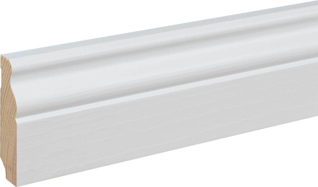 Sockelleiste Massivholz Berliner Profil 16 x 60 x 2400 mm Weiß zum Kleben, Schrauben & Nageln Massivholz Fußleiste by PROVISTON 2.4 Meter | 1 Stück