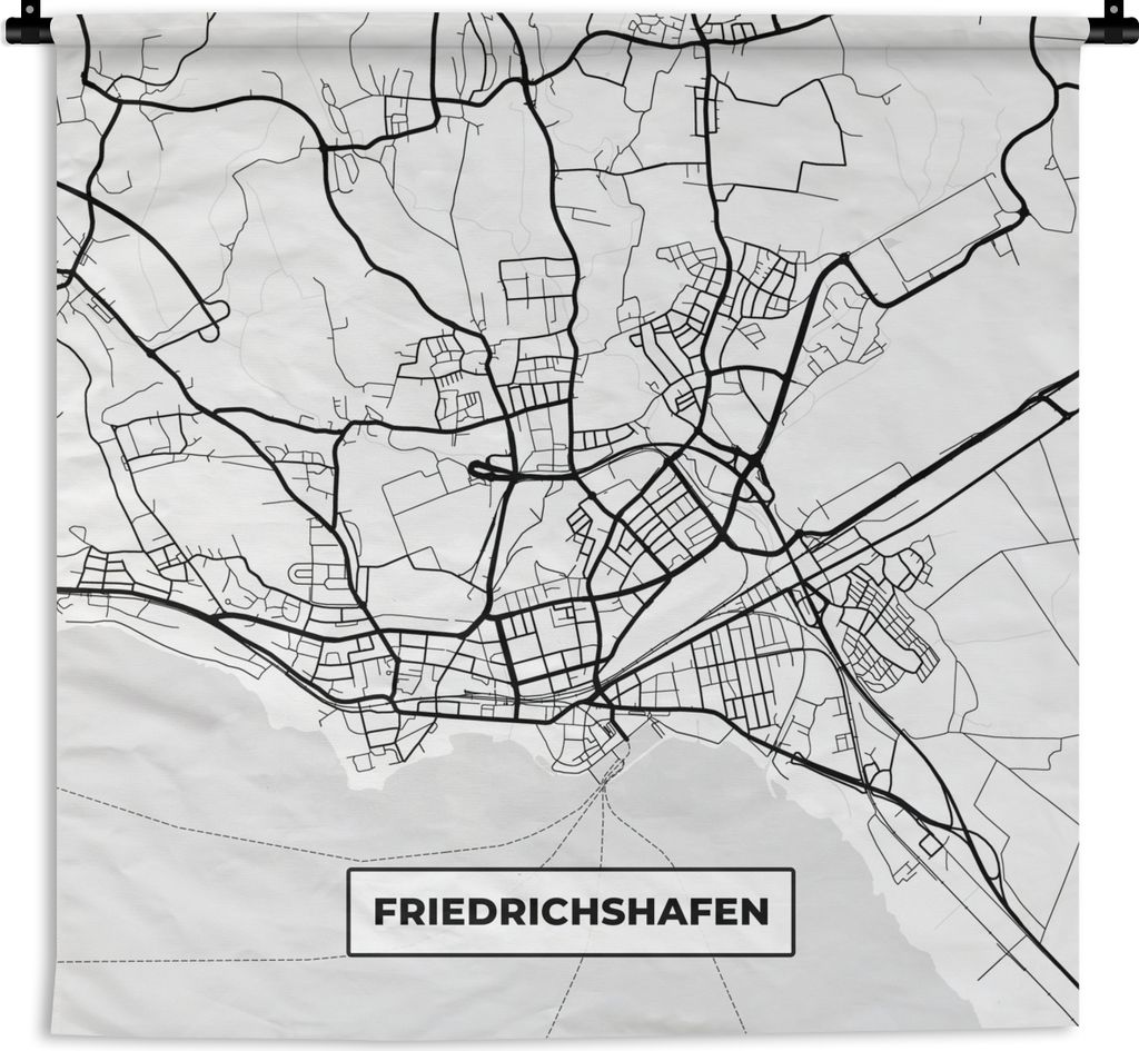MuchoWow Wandteppich Wandbehang Karte - Friedrichshafen - Karte - Stadtplan 60x60 cm Tapisserie Dekoration Wandtuch - Dekorationen - Wand Decke