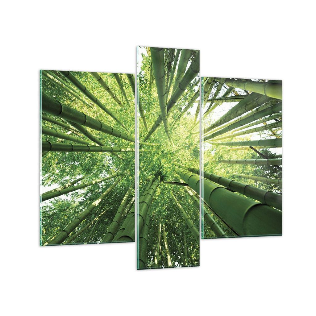 Bilder auf glas - 3 Teile - Bambus Dschungel Grün - 95x80cm - Glasbilder - Wandbilder - Bilder - zum Aufhängen bereit - Wanddekoration aus Glas -...