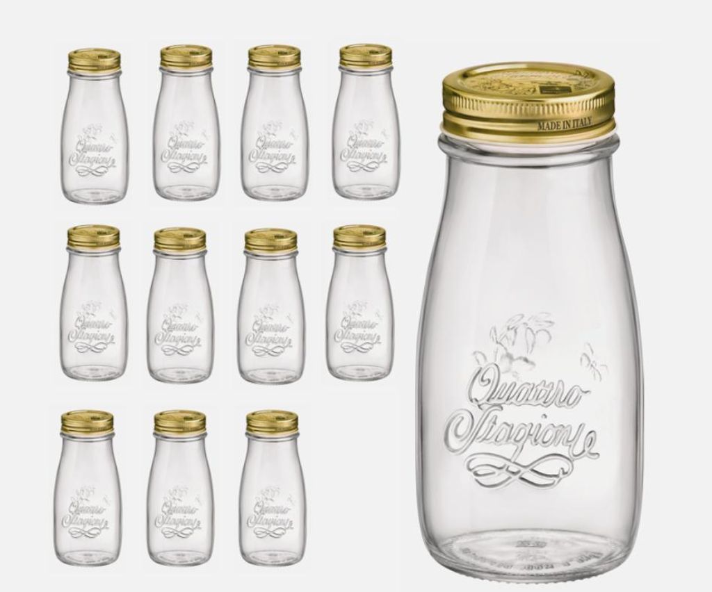 BORMIOLI Quattro Stagioni / 12 x 400ml Set Flasche mit Deckel gold 56mm _58295