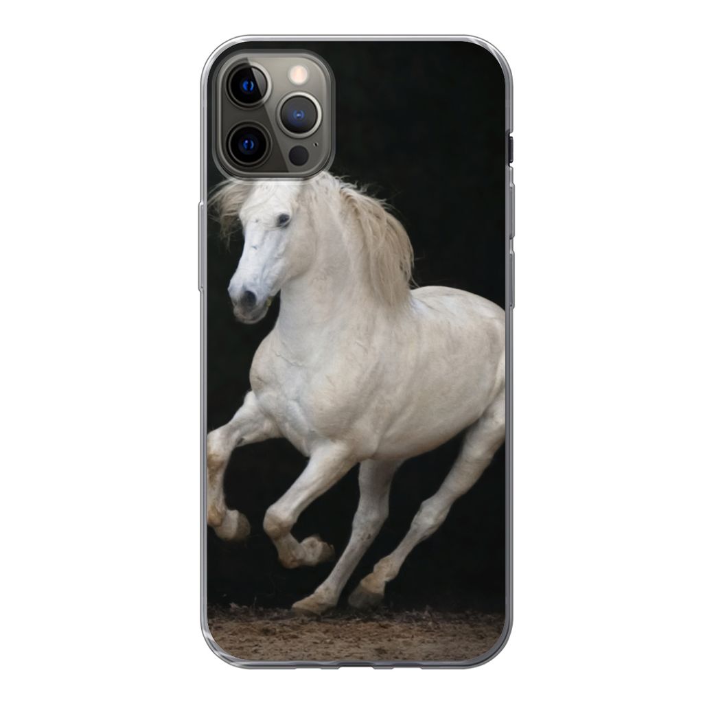 MuchoWow Handyhülle Schutzhülle Hülle für iPhone 12 Pro Max Pferde - Schwarz - Porträt Silikon Softcase Handy Hülle - Hartschale