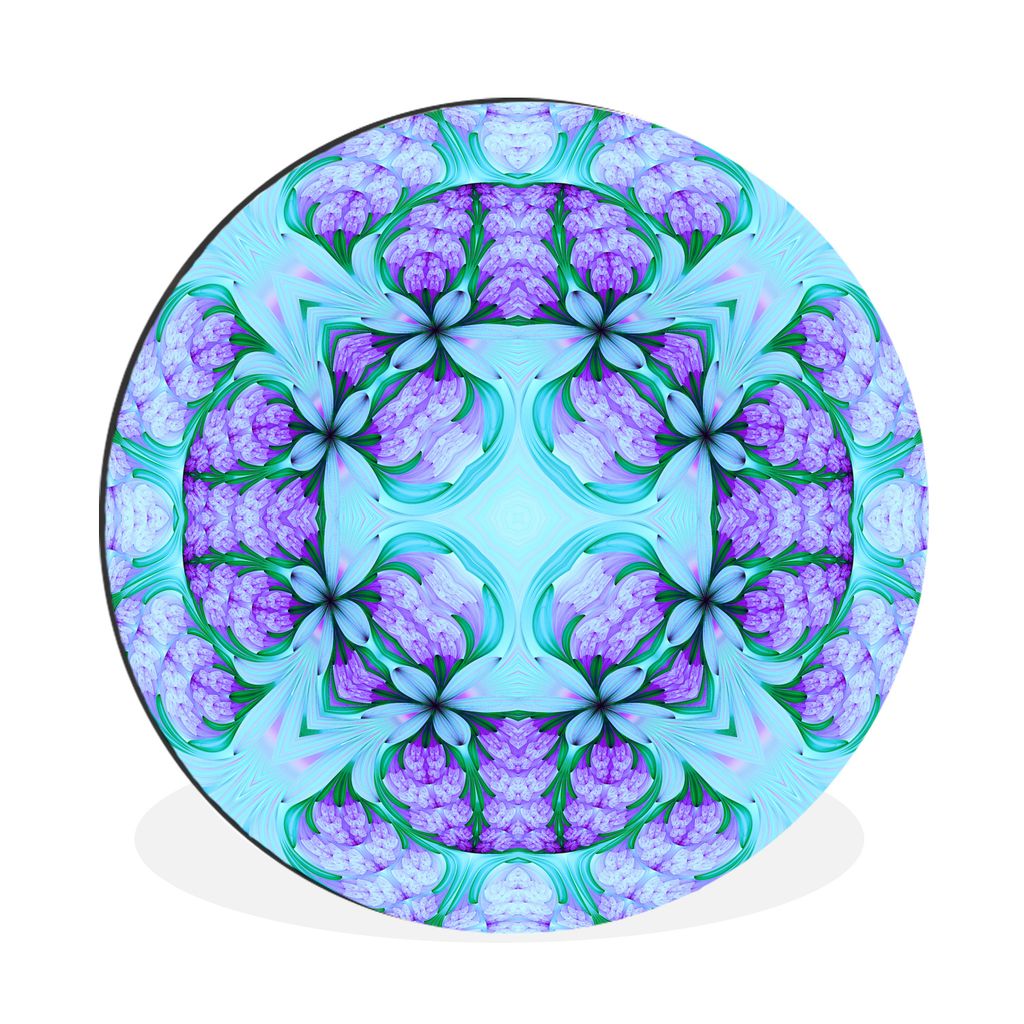 MuchoWow Aluminium Wandkreis Ein farbenfrohes nahtloses Mosaikmuster auf Blau und Violett Ø 60 cm Wanddeko Modern Wohnzimmer - Wand Kreis - Wand...