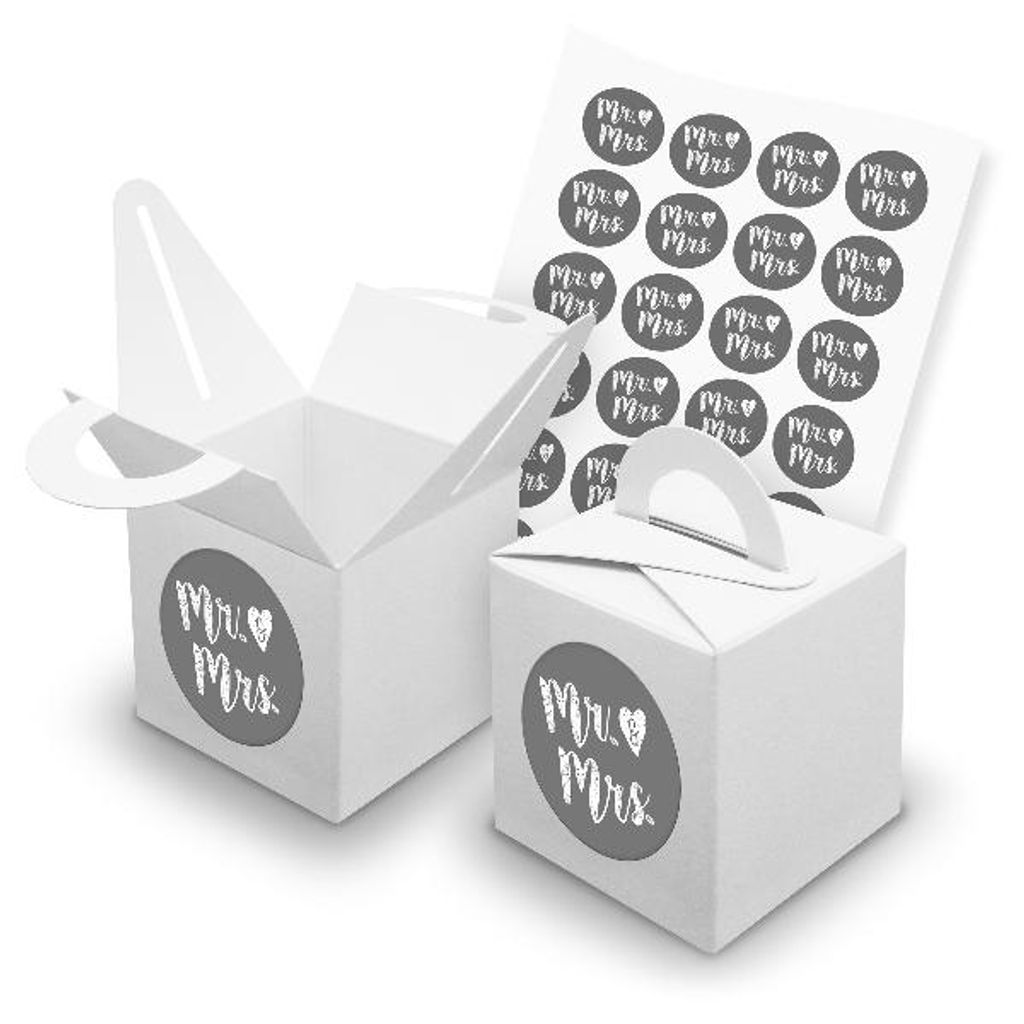 itenga SET 24x Würfelboxen mit Griff Weiß (V42) + Motivsticker (M124)