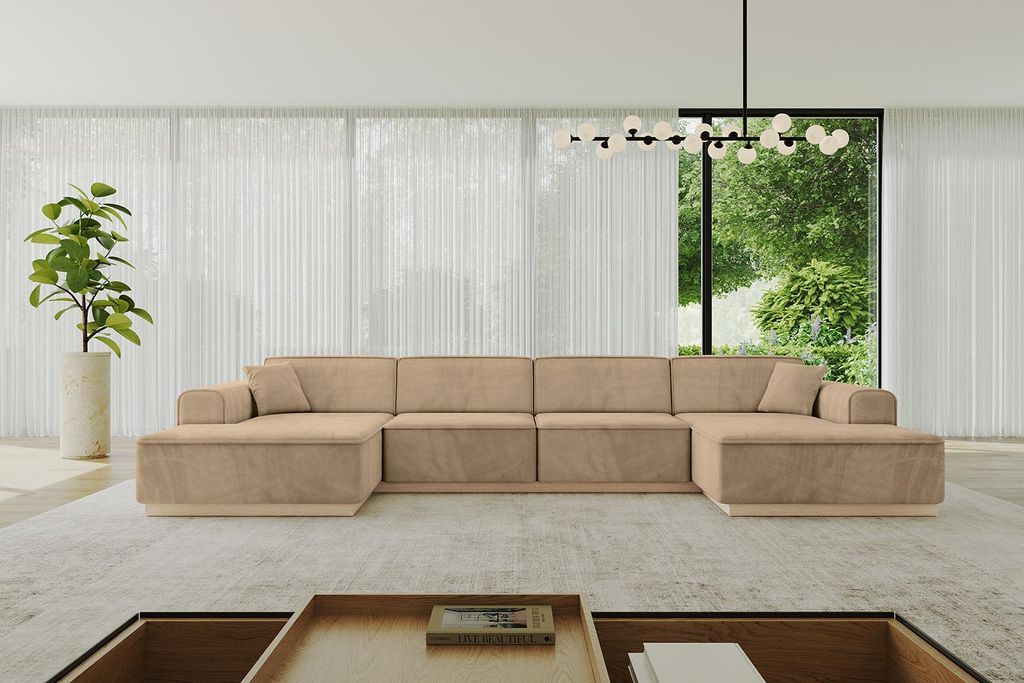 ALTDECOR Ecksofa in U-Form IREA-U2 386x165x80 cm Beige Corner Sofa Bett Eckcouch Couch L-Form Wohnlandschaft Cauchsofa