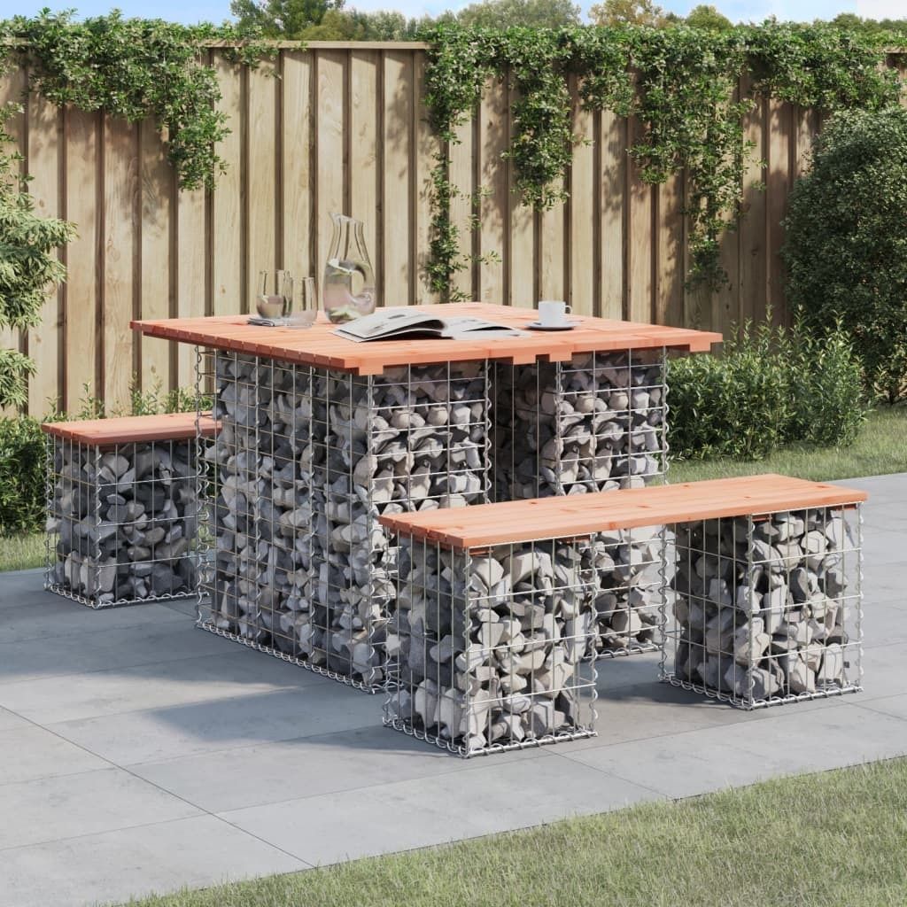 "im Angebot" Gartentisch Wetterfest - Balkon Tisch/Esstisch - aus Gabionen 100x102x72 cm Massivholz Douglasie - Gartentische CC22904