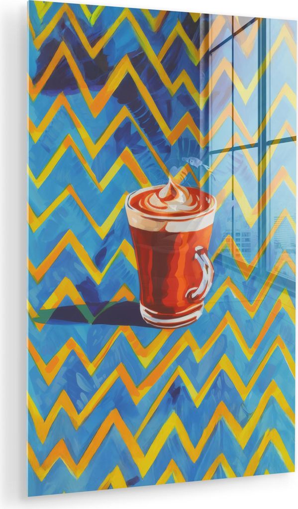 MuchoWow Glasbilder - Bilder auf Wandbild - Foto auf Glas Becher - Kaffee - Zickzack - Schlagsahne 80x120 cm Wanddekoration aus Glas - Acrylglasbil...