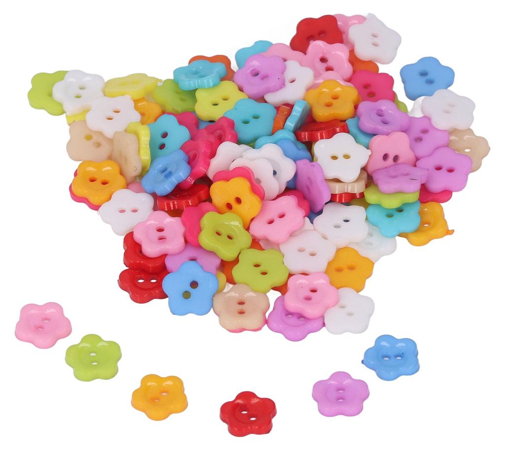 200 bunte Blumenknöpfe aus glänzendem Kunststoff, 1,3 x 1,3 cm, ideal zum Basteln und Nähen, z. B. für Scrapbooking.