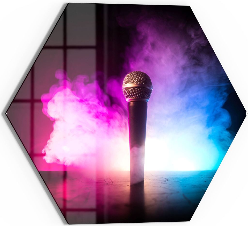 DEQORI Glasbild Echtglas 40x35 cm 'Mikrofon in Szene gesetzt' Wandbild Bild modern Deko
