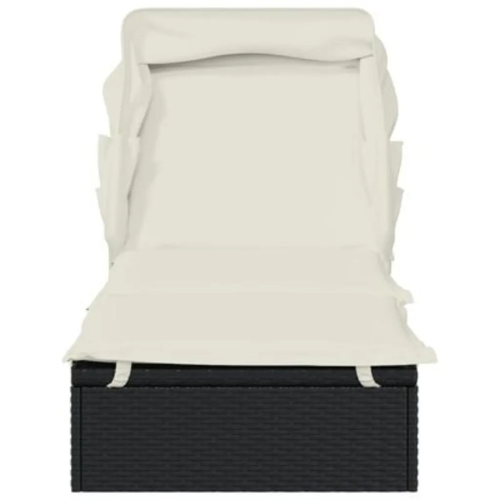 Transat rotin avec toit solaire noir 213x63x97 cm : confort à l'ombre - 5
