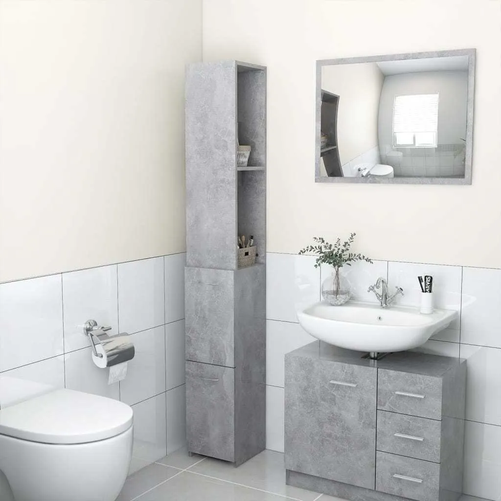Colonna Bagno Grigio Cemento 25x26,5x170 cm | Mobile Salvaspazio Legno