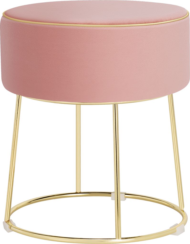COSTWAY Velvet Rund Fußhocker Ottoman, Moderner Schminkhocker Sitzhocker mit Metallbasis, Dick gepolsterte Sitzfläche & Rutschfeste Fußpolster ROSA