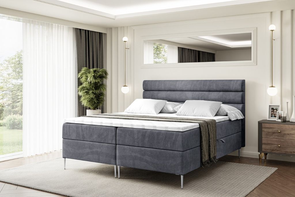 ALTDECOR Boxspringbett mit Silber Füßen, Matratze und Lattenrost, Boxbett, Topper, Polsterbett mit Bettkasten, Bett mit Stauraum H4-Matratze, Dop...