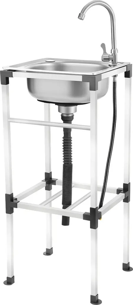 Lavello Esterno Acciaio Inox Bianco 42x37 cm con Rubinetto 360°