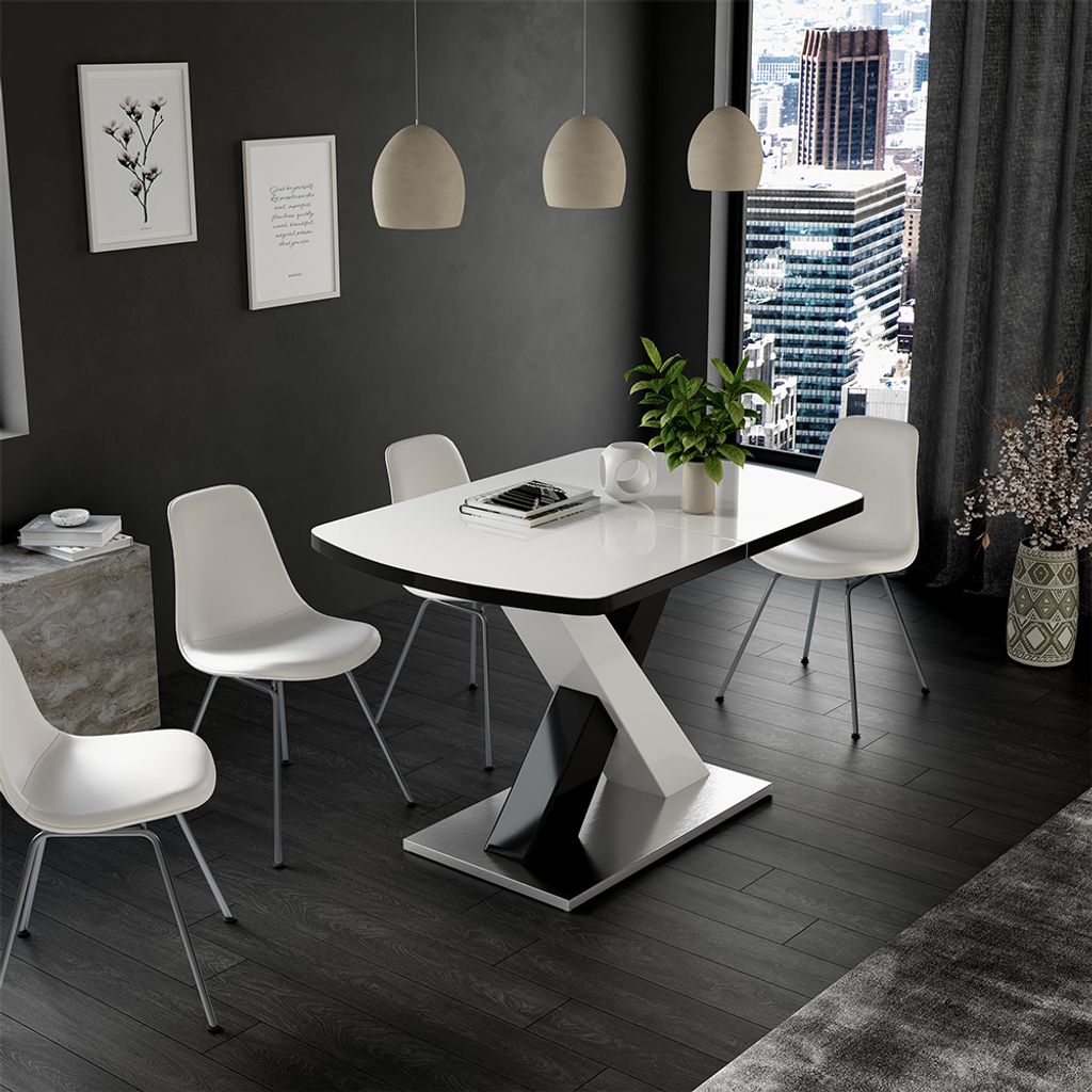 Esstisch Vicco Chinto Schwarz/Weiß 120 x 80 cm ausziehbar, Model 51275