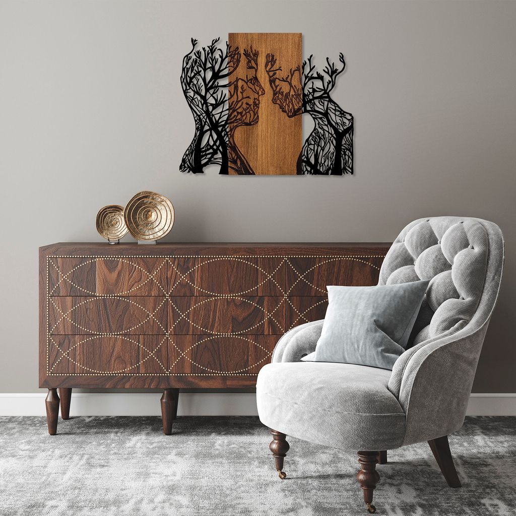 Wallity, Tree- SKL2413, Nussbaumfarbe,Schwarz, Sonstige Wohndekorationen, 70 x 58 cm, 50% Holz (Dicke: 3 cm) / 50% Metall