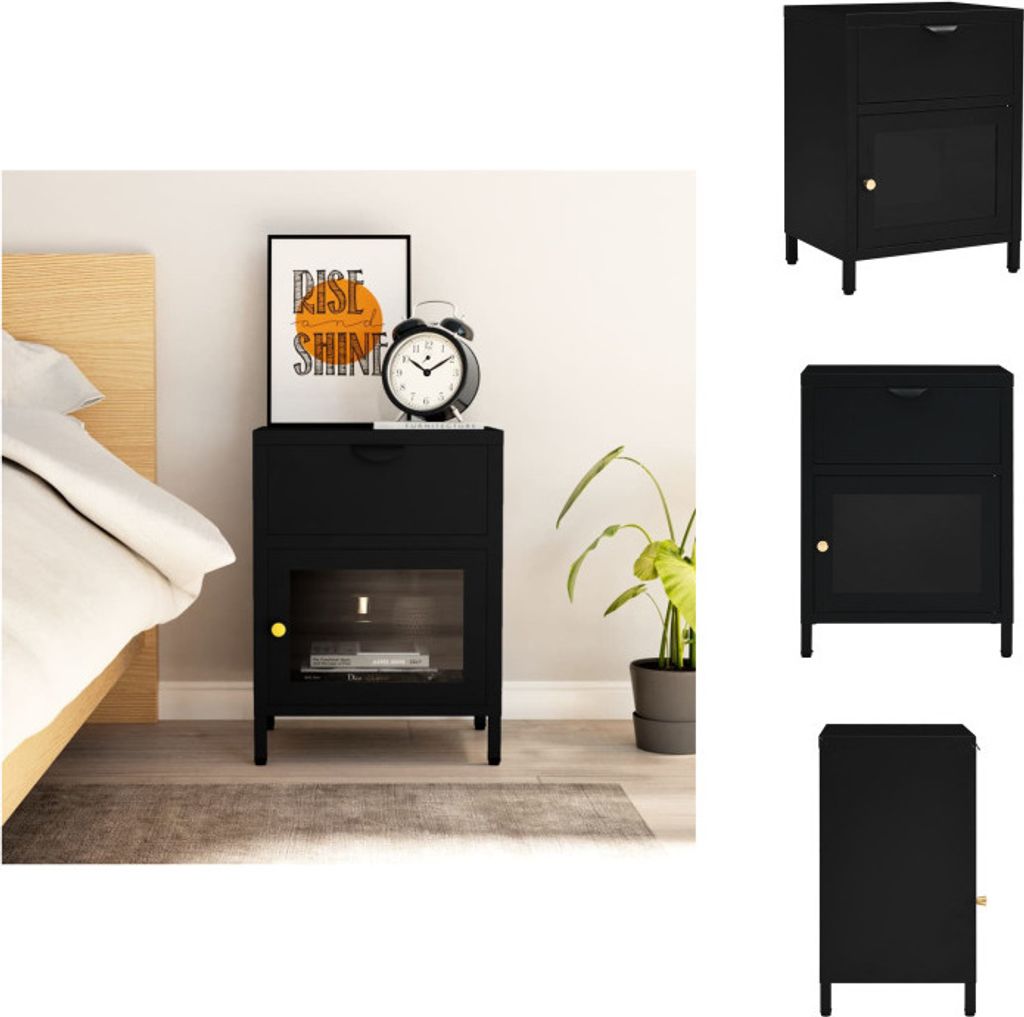 vidaXL Nachttisch Schwarz 40x30x54,5 cm Stahl und Glas -  Produktbild 