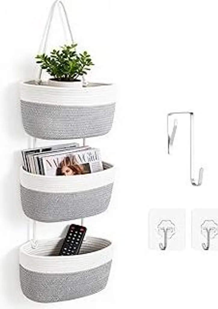 Organizer da Appendere OJTOJT: Scaffale 3 Ripiani Cotone Intrecciato