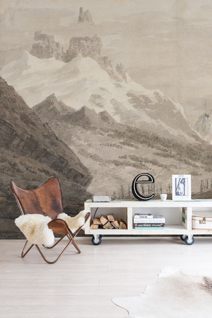 Coloray Fototapete 208x146 cm An Einer Wand Latex Latextapete - Skizzierte Berge