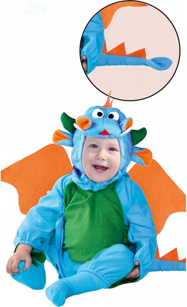 Drachenkostüm für Babys blau-grün-orangefarben - 86/92 Produktbild 