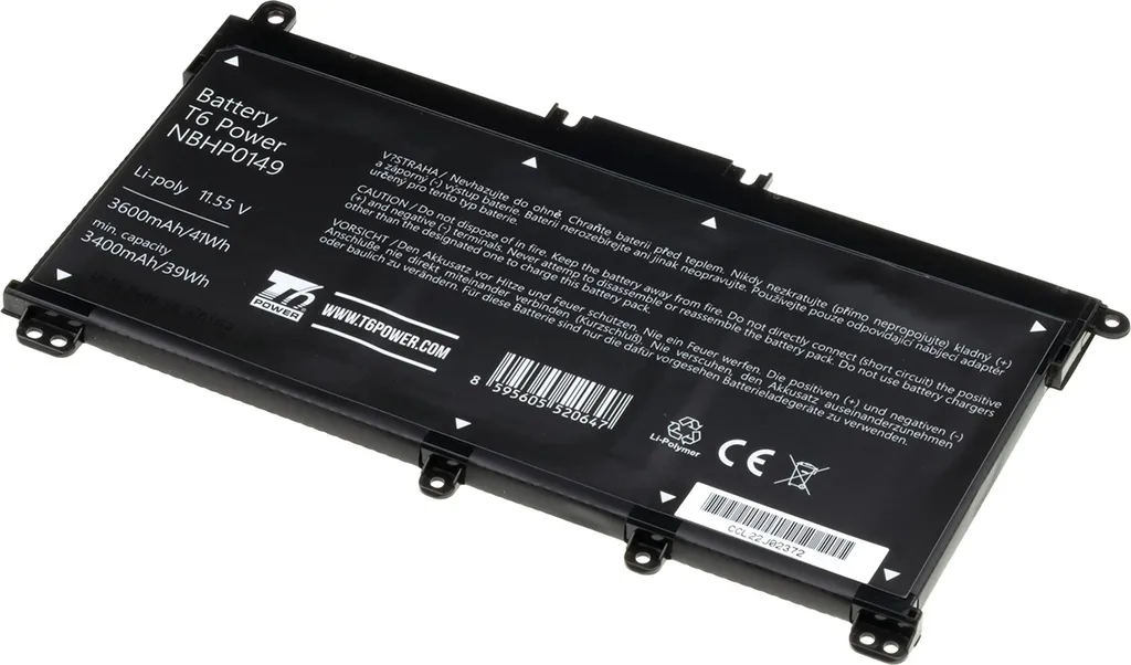 Batteria T6 Power per Hewlett Packard 14-ck0060 serie, Li-Poly, 11,55 V, 3600 mAh (41 Wh), nero