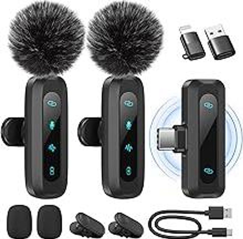Kabelloses Lavalier-Mikrofon für iPhone, iPad, Android-Handy, 2er-Pack Mini-Mikrofon mit Rauschunterdrückung, Auto-Pairing und Stummschaltung und...