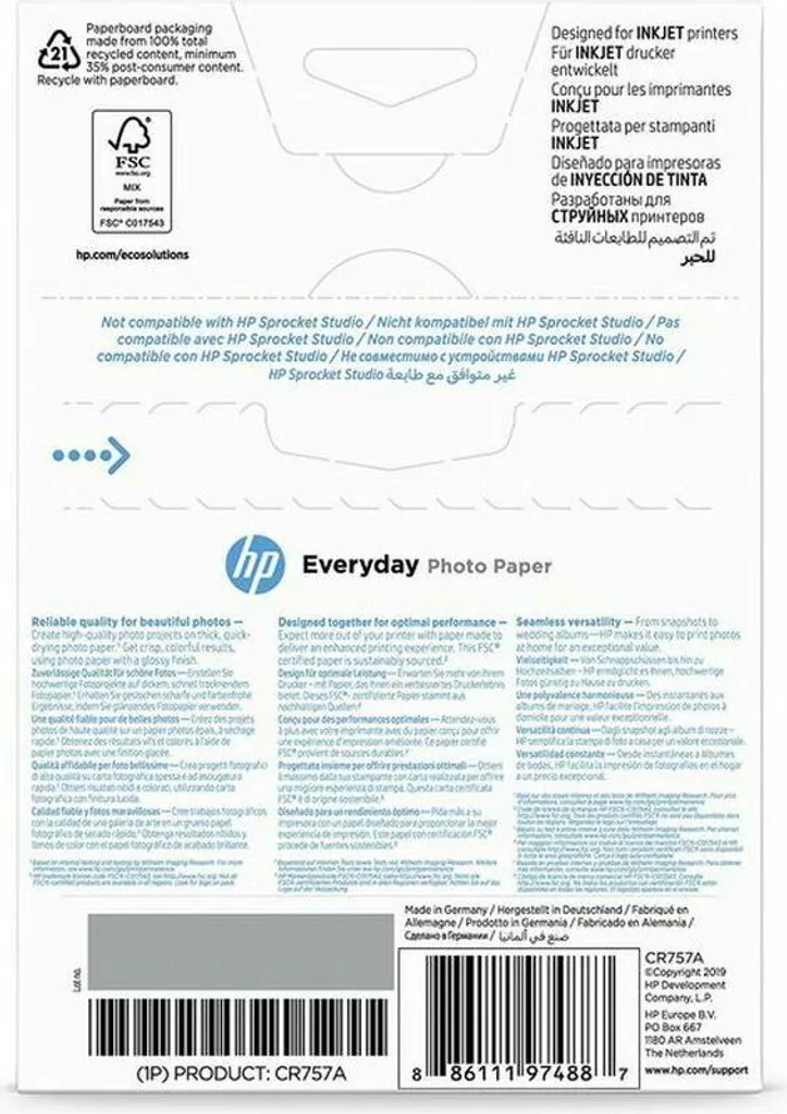 Papier Photo Haute Qualité pour imprimante jet d'encre HP finition pro