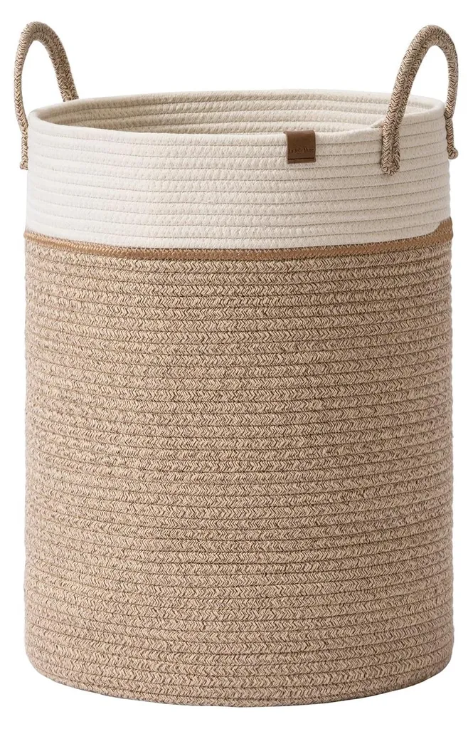 Panier en coton XL tressé robuste avec poignées pour chambre d'enfant